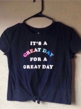 Gap Shirt Kids Dark Blue Short Sleeve Tie Front Graphic Great Day T-Shirt Large